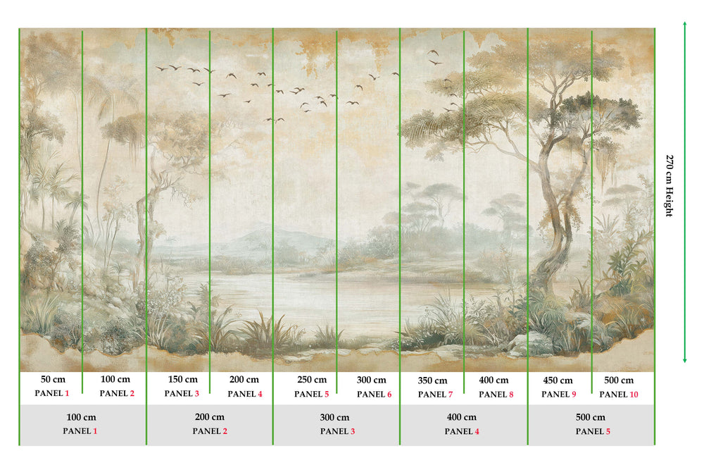 Gold Canyon Vintage Botanical Exotic Lagoon Mural M3154