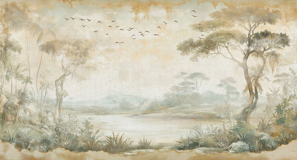 Gold Canyon Vintage Botanical Exotic Lagoon Mural M3154