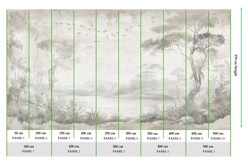 Gallery Grey Vintage Botanical Exotic Lagoon Mural M3155
