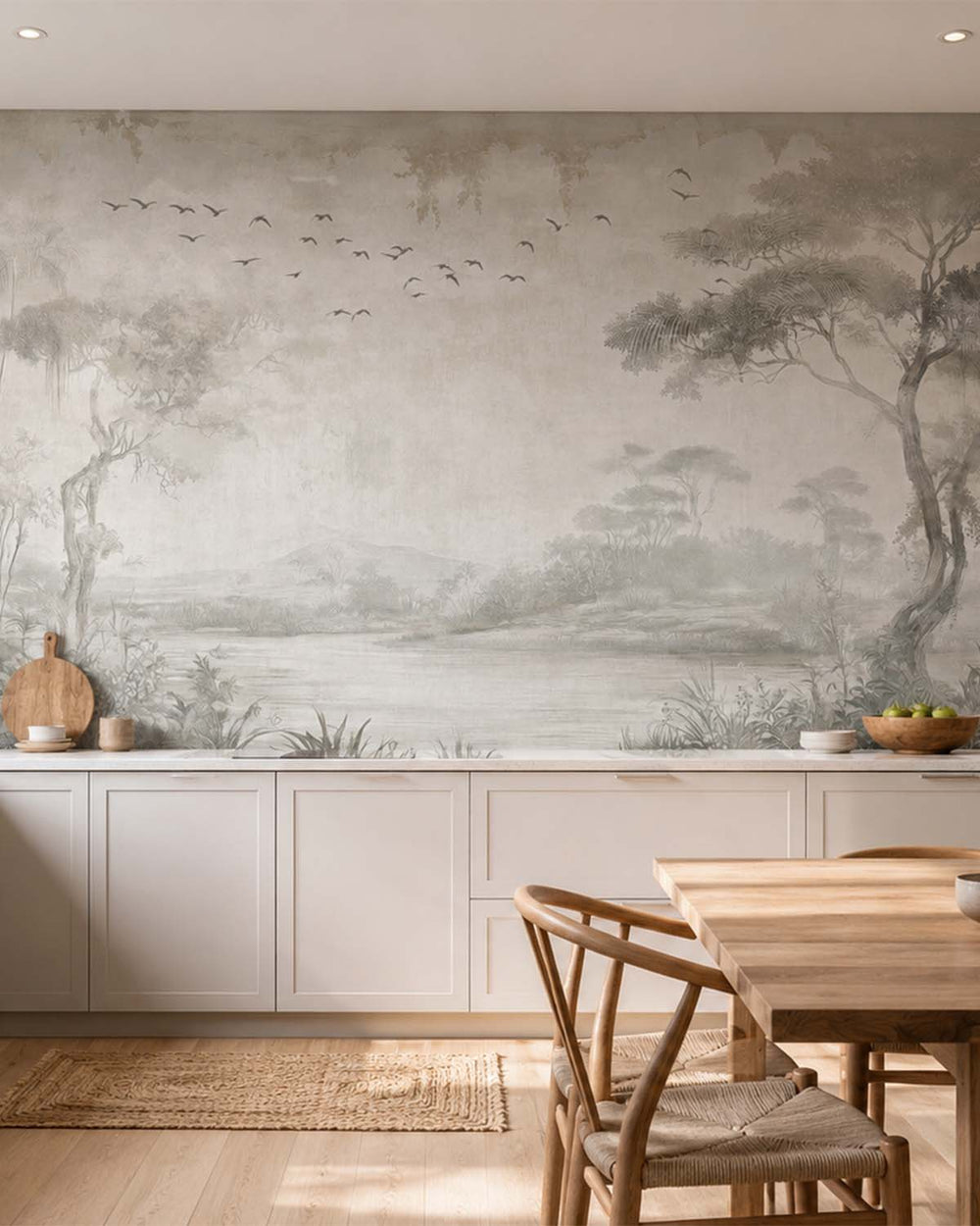 Gallery Grey Vintage Botanical Exotic Lagoon Mural M3155