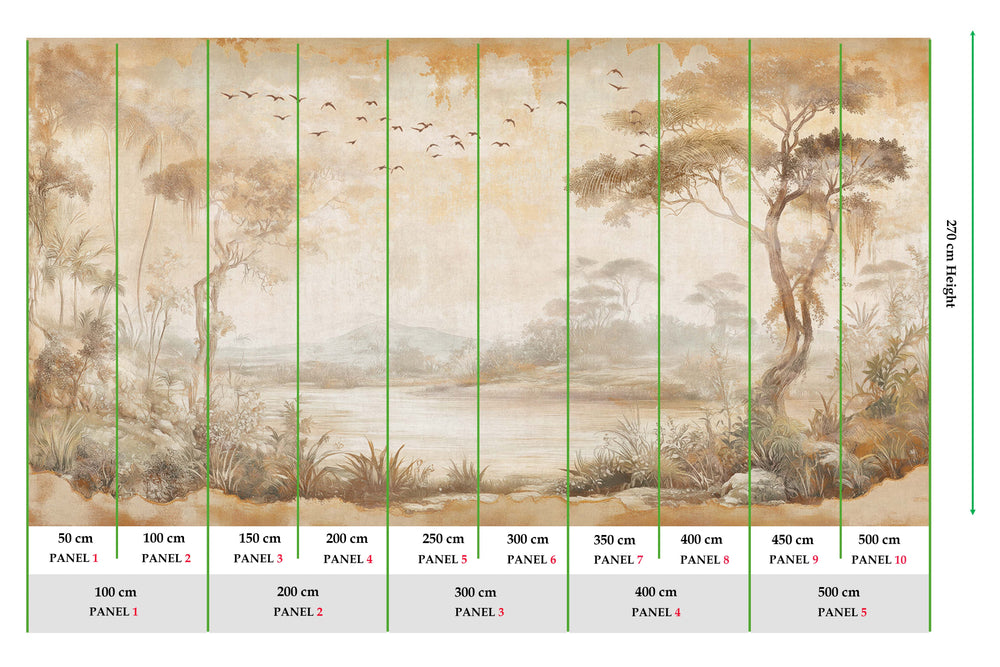 Cinnamon Sand Vintage Botanical Exotic Lagoon Mural M3156