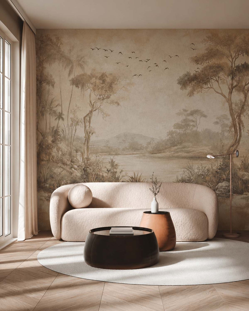 Cinnamon Sand Vintage Botanical Exotic Lagoon Mural M3156