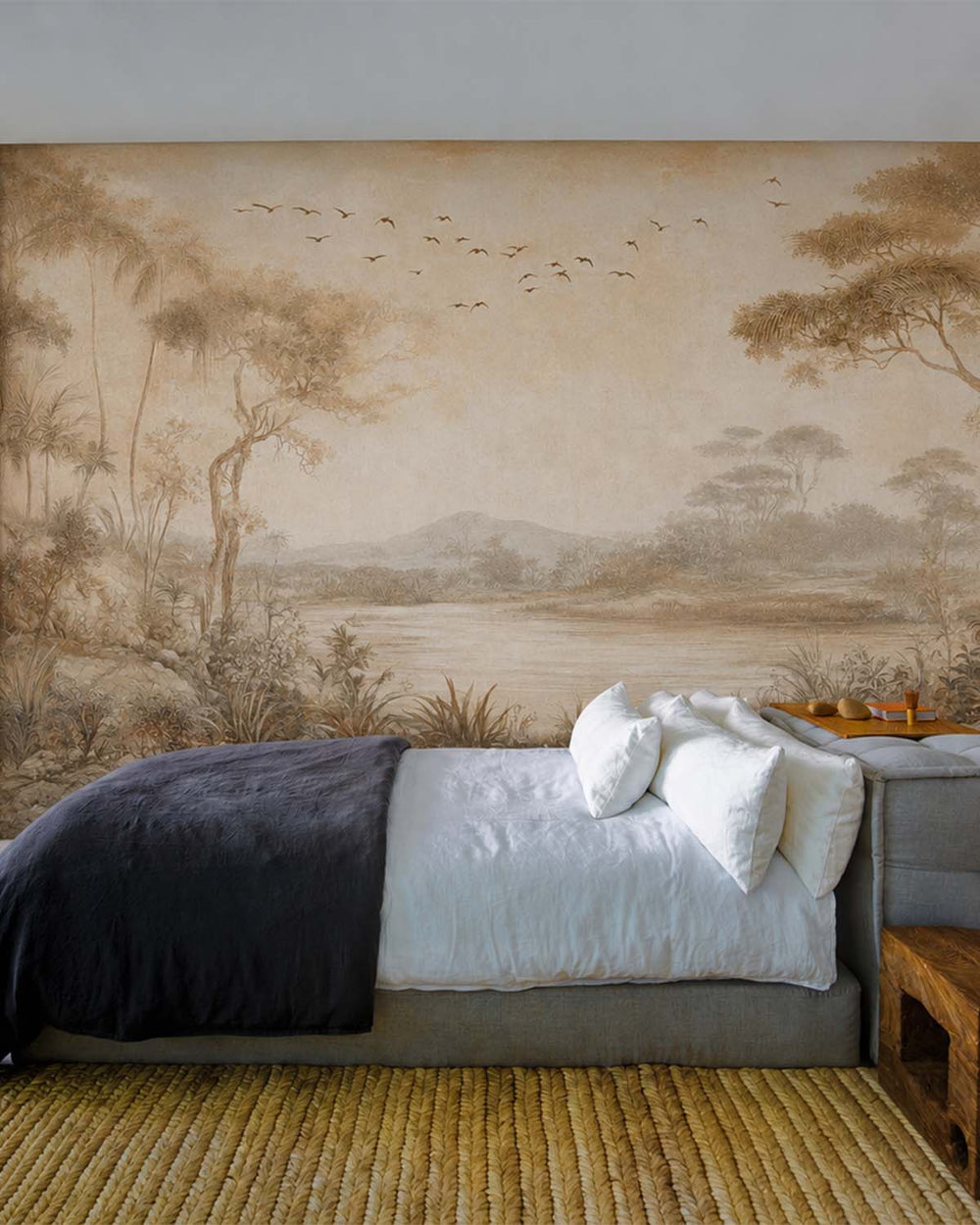 Cinnamon Sand Vintage Botanical Exotic Lagoon Mural M3156