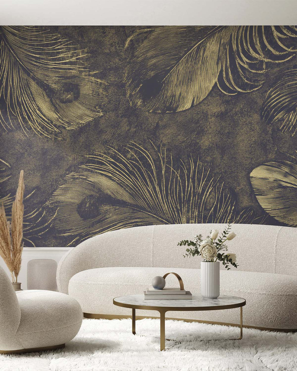 Bastion Grey Ethereal Feather Mural M3160