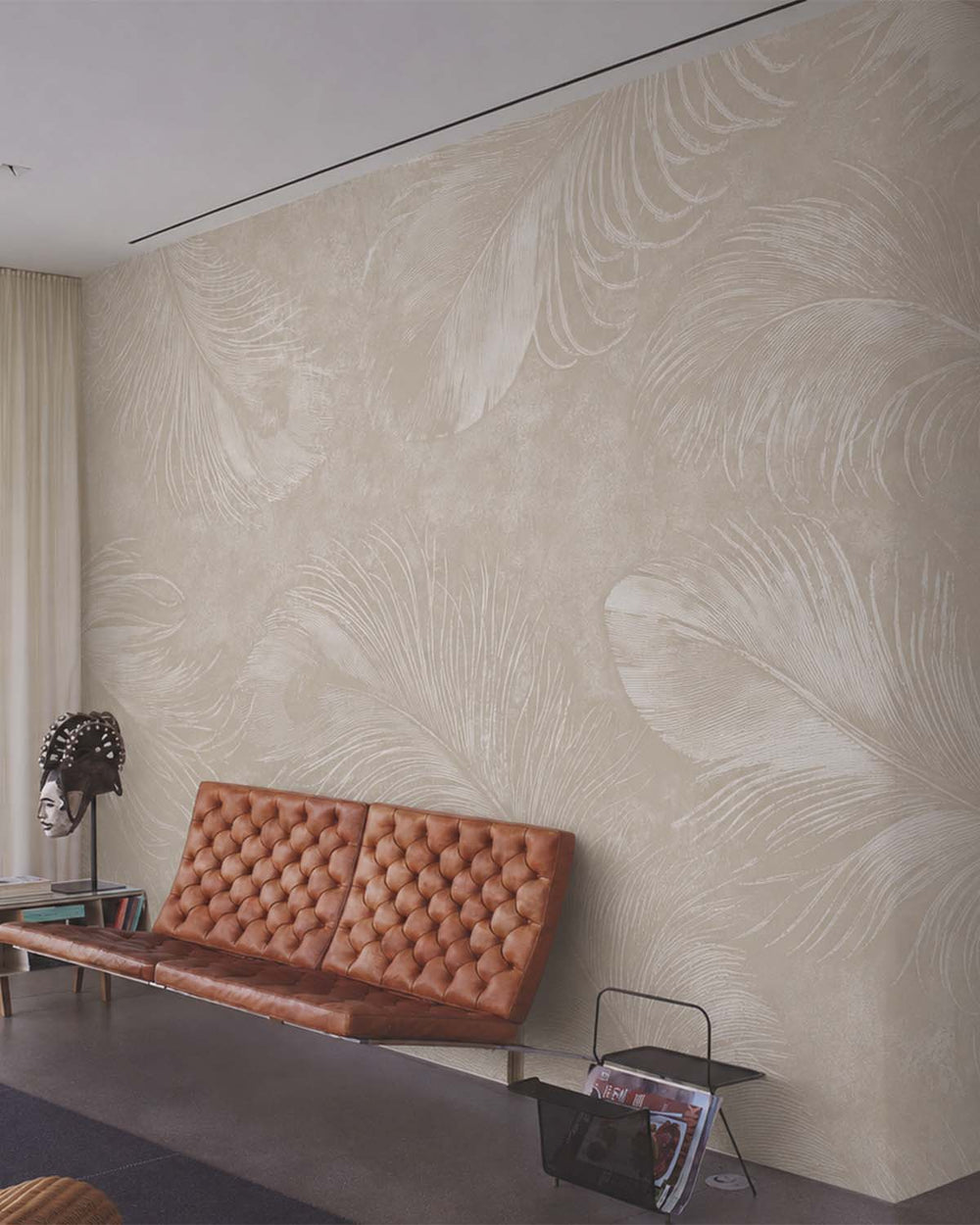 Aquarelle Beige Ethereal Feather Mural M3161