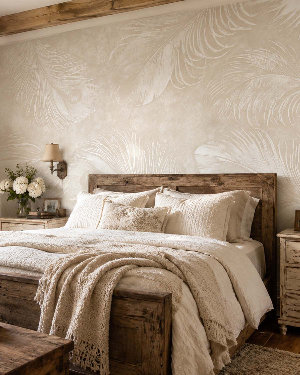 Aquarelle Beige Ethereal Feather Mural M3161