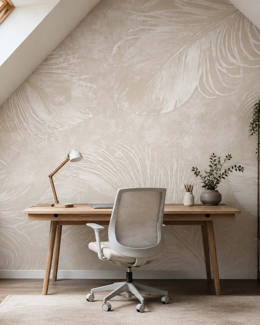 Aquarelle Beige Ethereal Feather Mural M3161