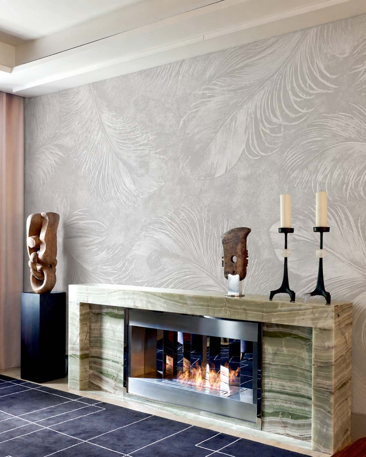 American Silver Ethereal Feather Mural M3162