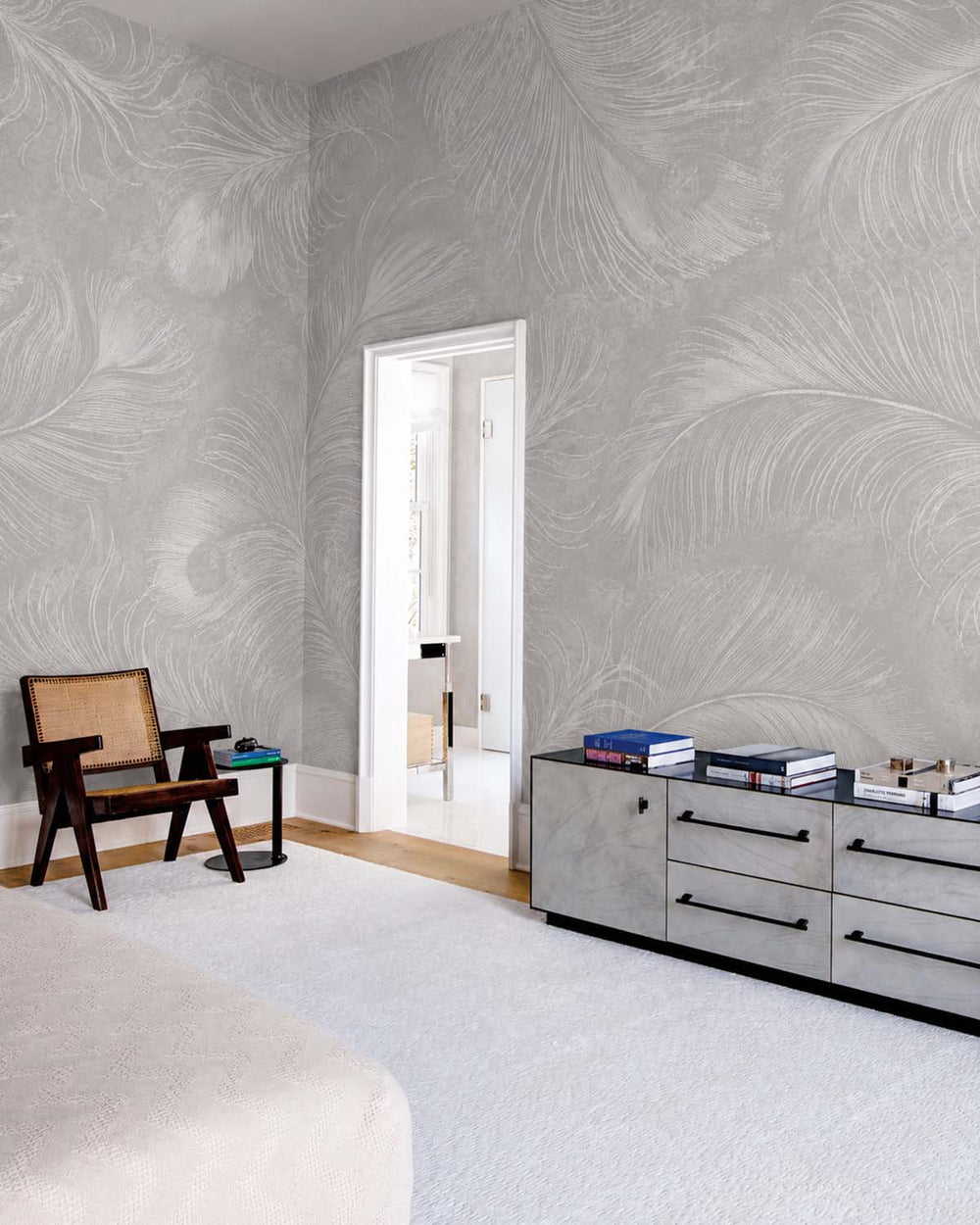 American Silver Ethereal Feather Mural M3162