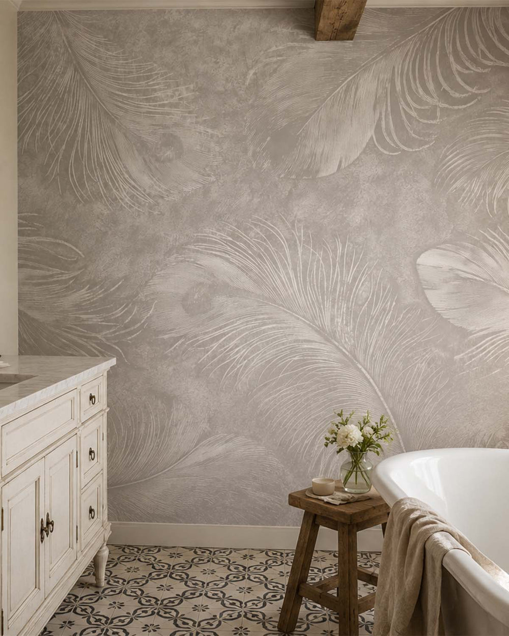 American Silver Ethereal Feather Mural M3162