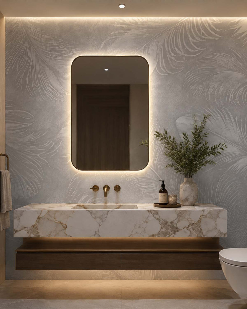 American Silver Ethereal Feather Mural M3162