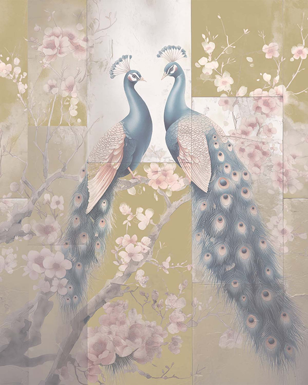 Granite Canyon Regal Peacock & Cherry Blossom Chinoiserie Mural M3165