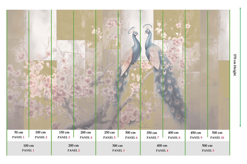 Granite Canyon Regal Peacock & Cherry Blossom Chinoiserie Mural M3165