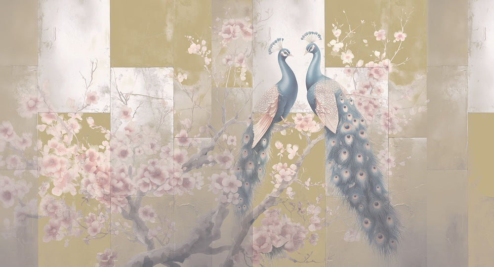 Granite Canyon Regal Peacock & Cherry Blossom Chinoiserie Mural M3165