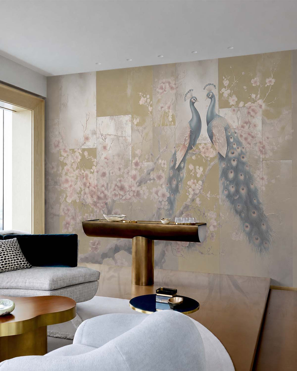 Granite Canyon Regal Peacock & Cherry Blossom Chinoiserie Mural M3165