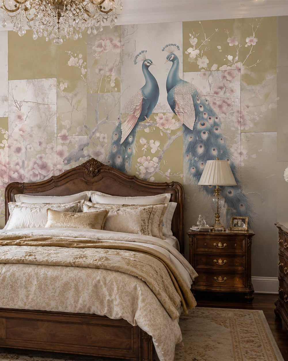 Granite Canyon Regal Peacock & Cherry Blossom Chinoiserie Mural M3165