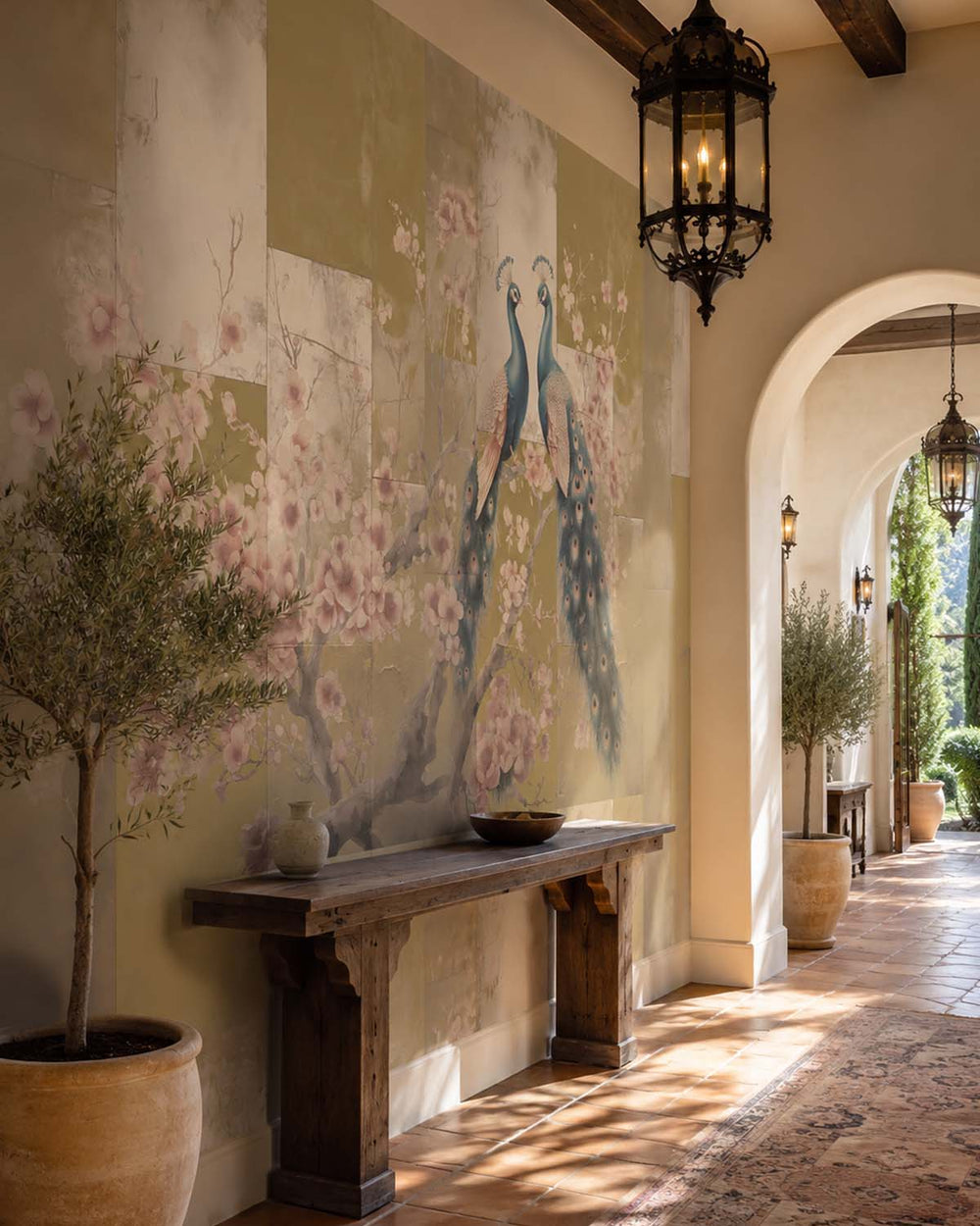 Granite Canyon Regal Peacock & Cherry Blossom Chinoiserie Mural M3165