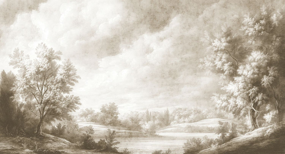 Friar's Brown Vintage Sepia Forest Landscape Mural M3166