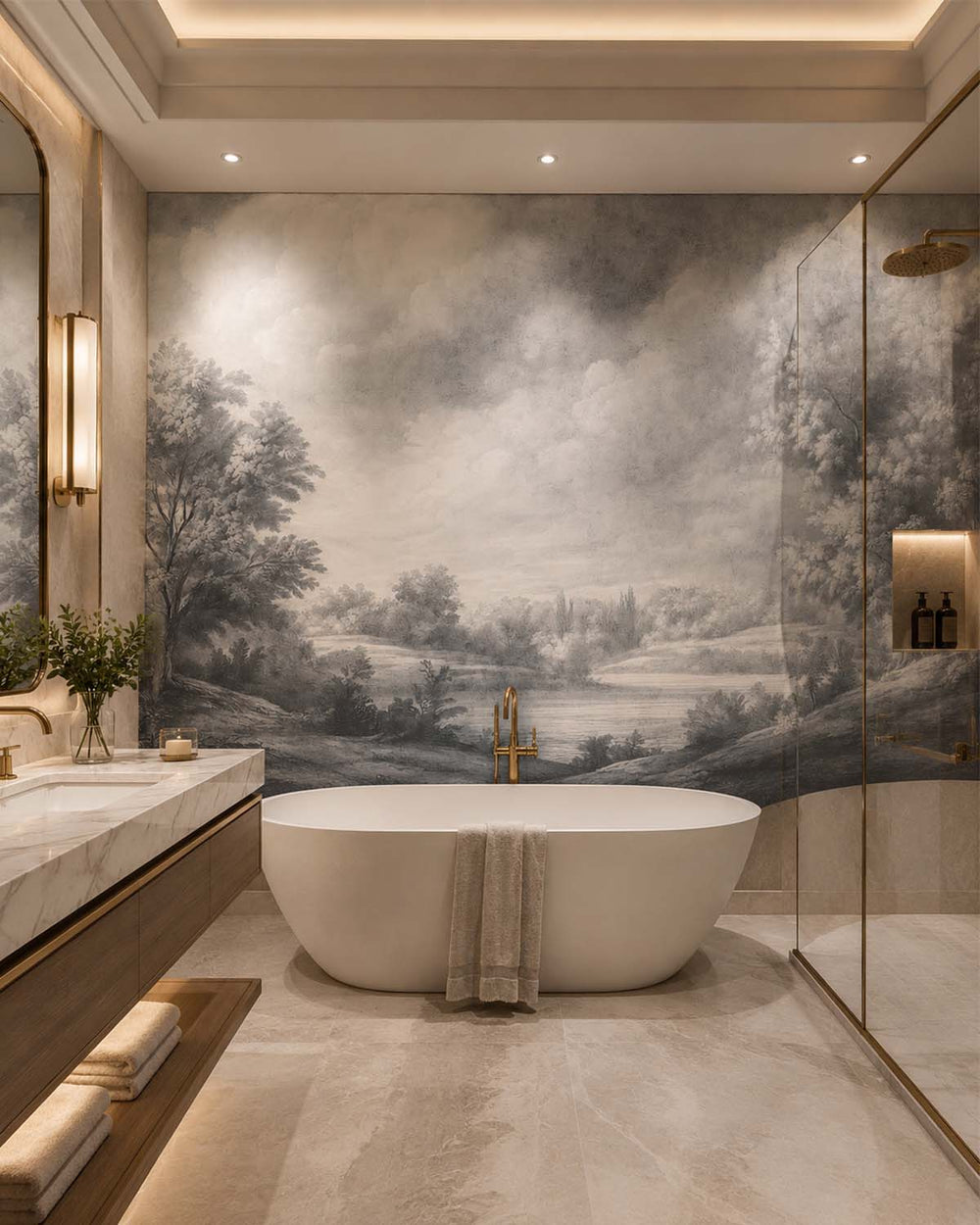 Astrogranite Vintage Sepia Forest Landscape Mural M3167