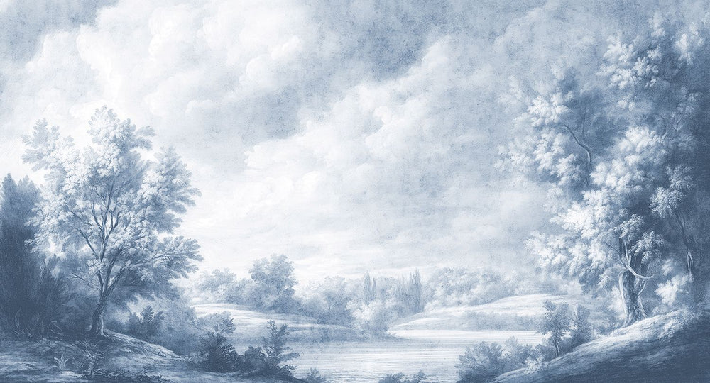 Bluster Blue Vintage Sepia Forest Landscape Mural M3168