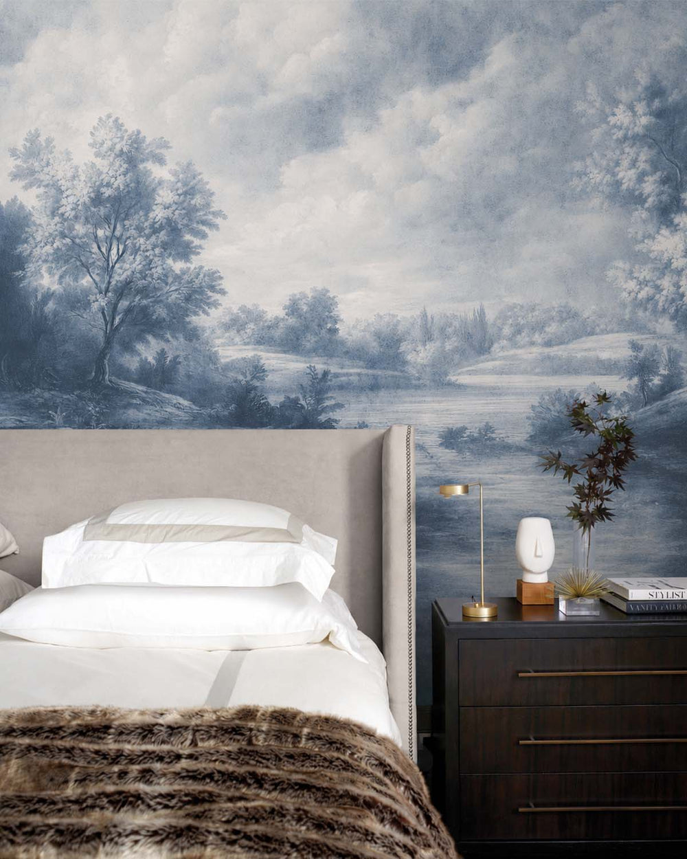 Bluster Blue Vintage Sepia Forest Landscape Mural M3168