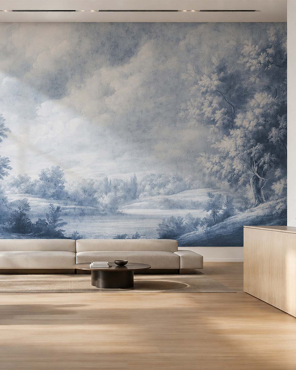 Bluster Blue Vintage Sepia Forest Landscape Mural M3168