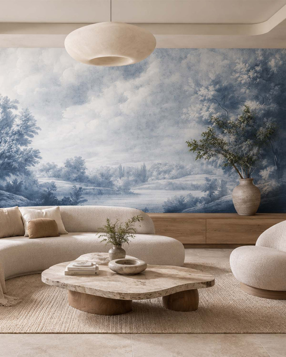 Bluster Blue Vintage Sepia Forest Landscape Mural M3168