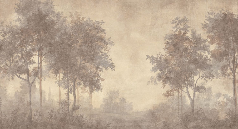 Oyster Grey Vintage Misty Morning Forest Mural M3169