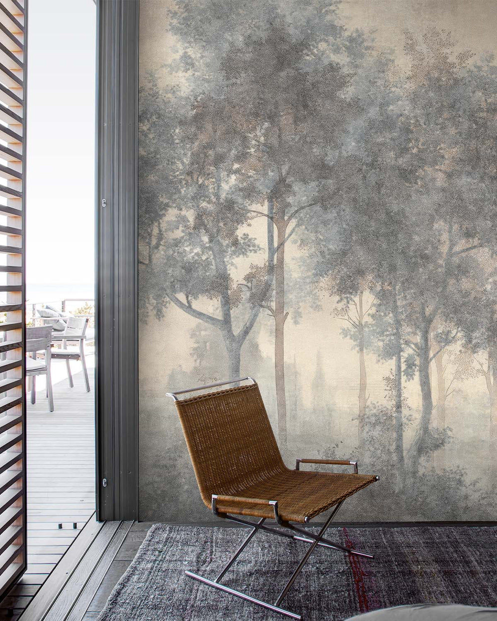 Oyster Grey Vintage Misty Morning Forest Mural M3169