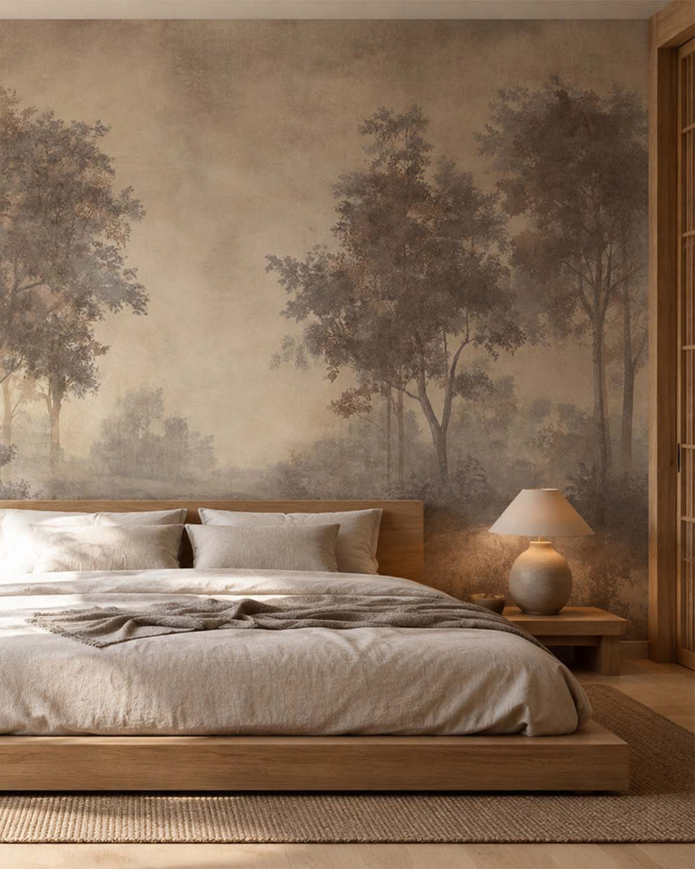 Oyster Grey Vintage Misty Morning Forest Mural M3169