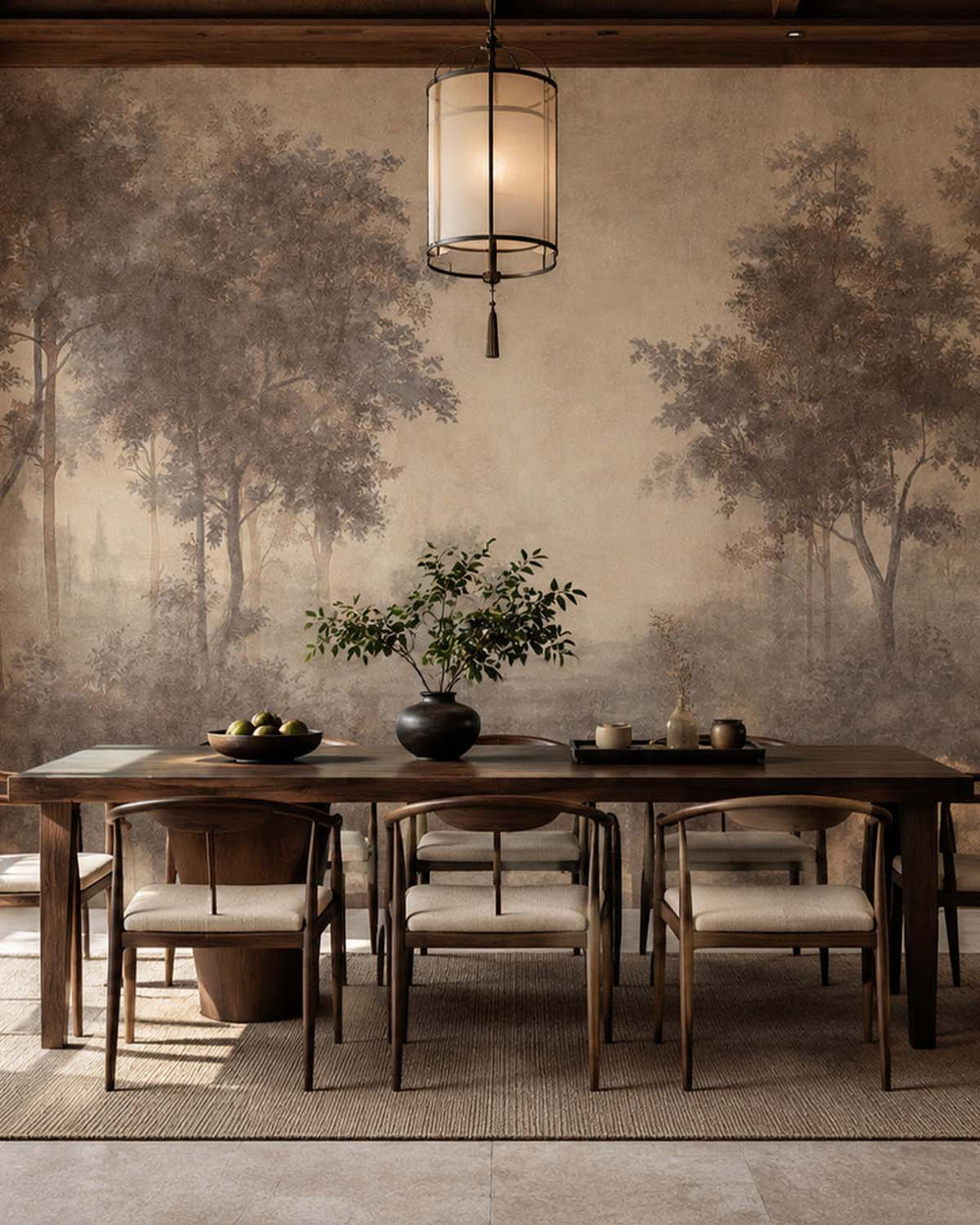 Oyster Grey Vintage Misty Morning Forest Mural M3169
