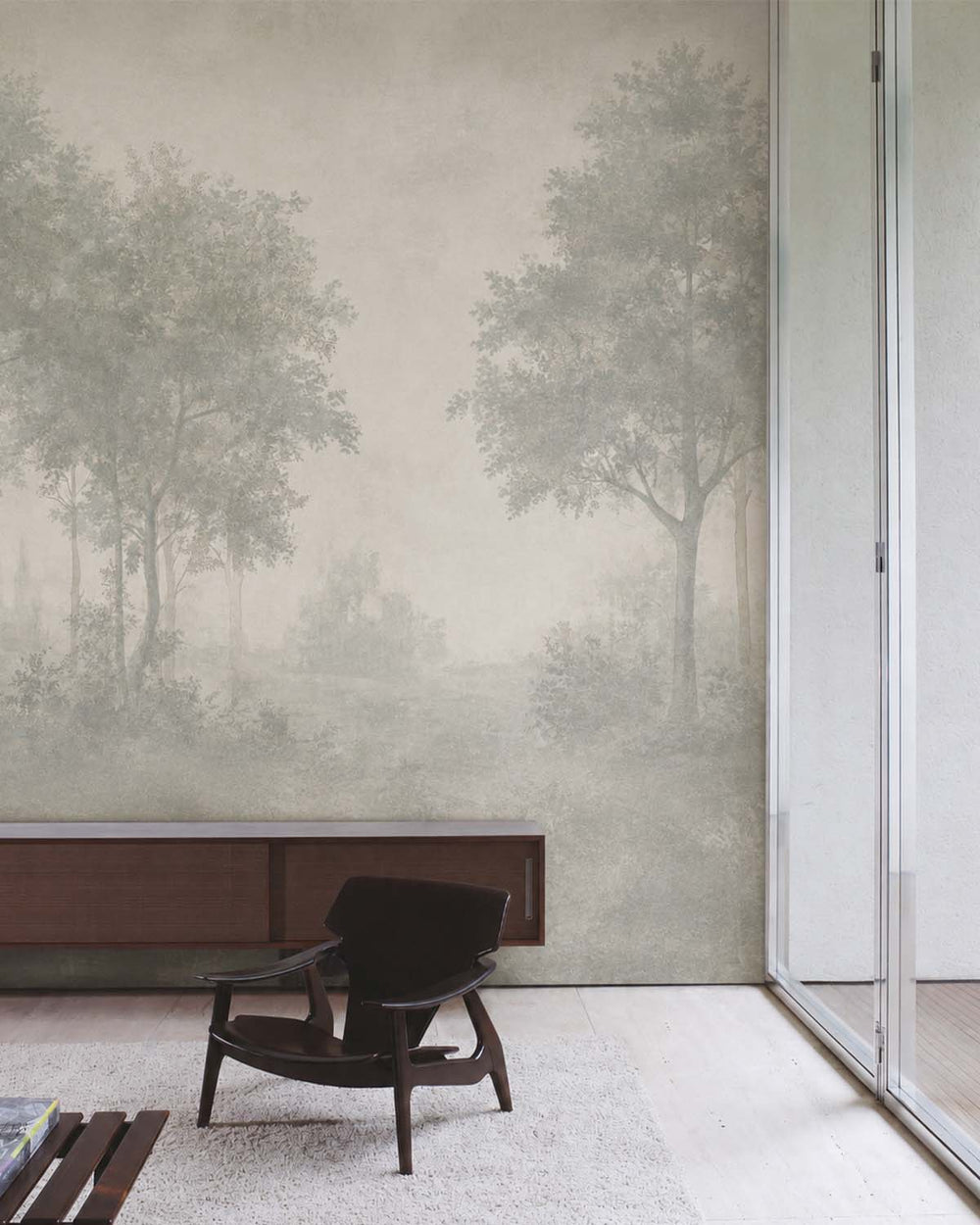 Pastel Grey Vintage Misty Morning Forest Mural M3170