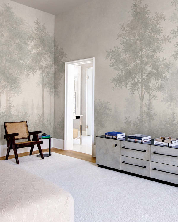 Pastel Grey Vintage Misty Morning Forest Mural M3170 – Walls Republic US