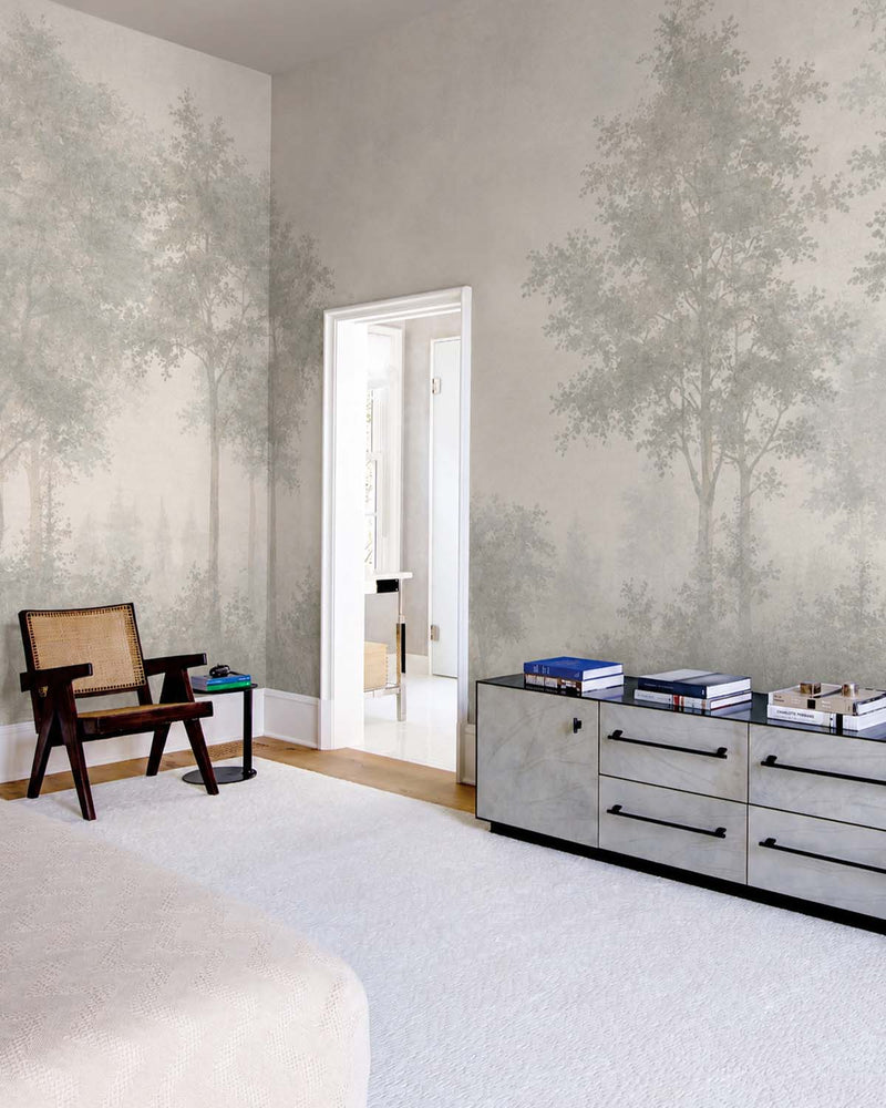 Pastel Grey Vintage Misty Morning Forest Mural M3170 – Walls Republic US