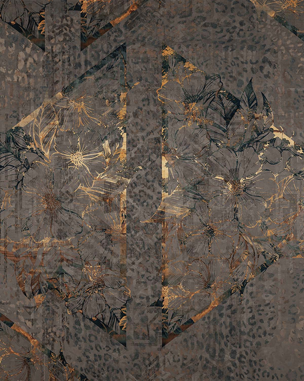 Copper Floral Diamond Collage Wall Mural M9569