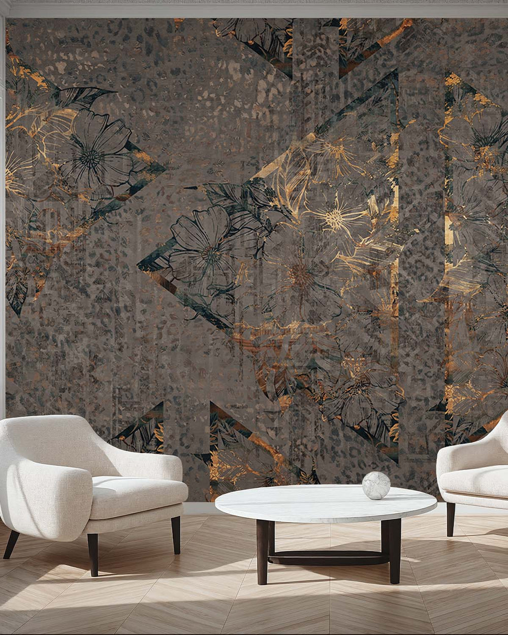 Copper Floral Diamond Collage Wall Mural M9569