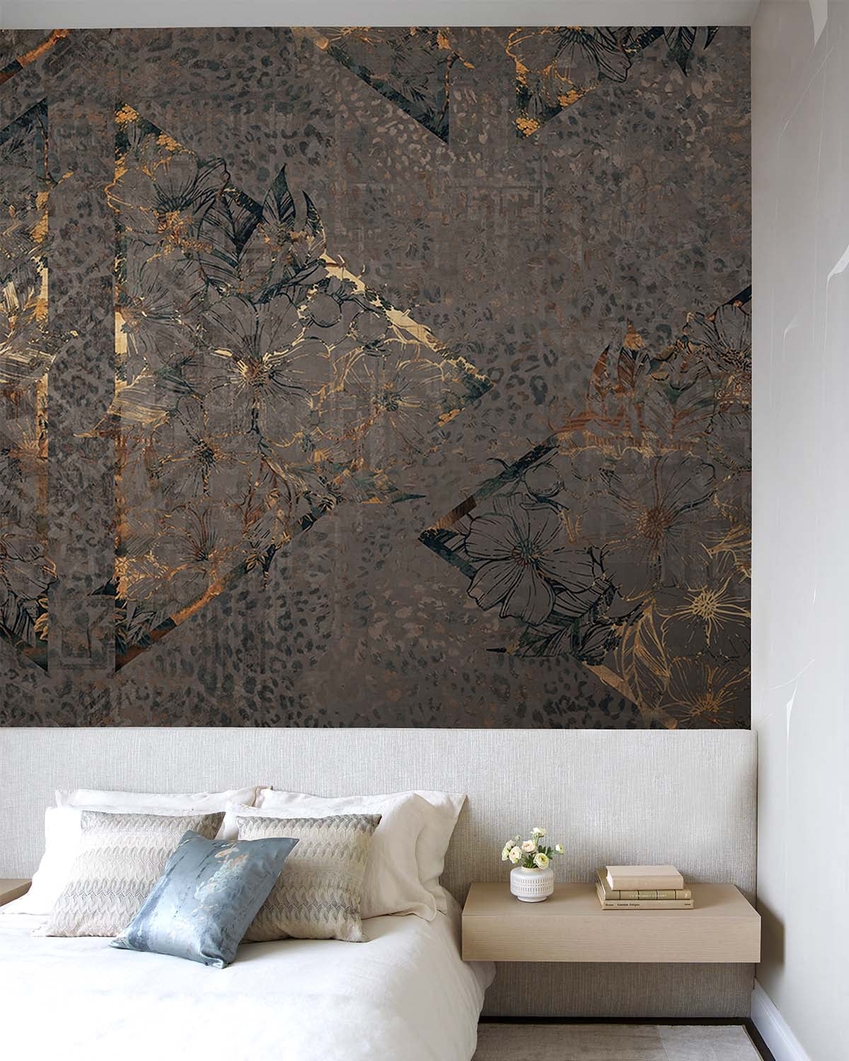Copper Floral Diamond Collage Wall Mural M9569