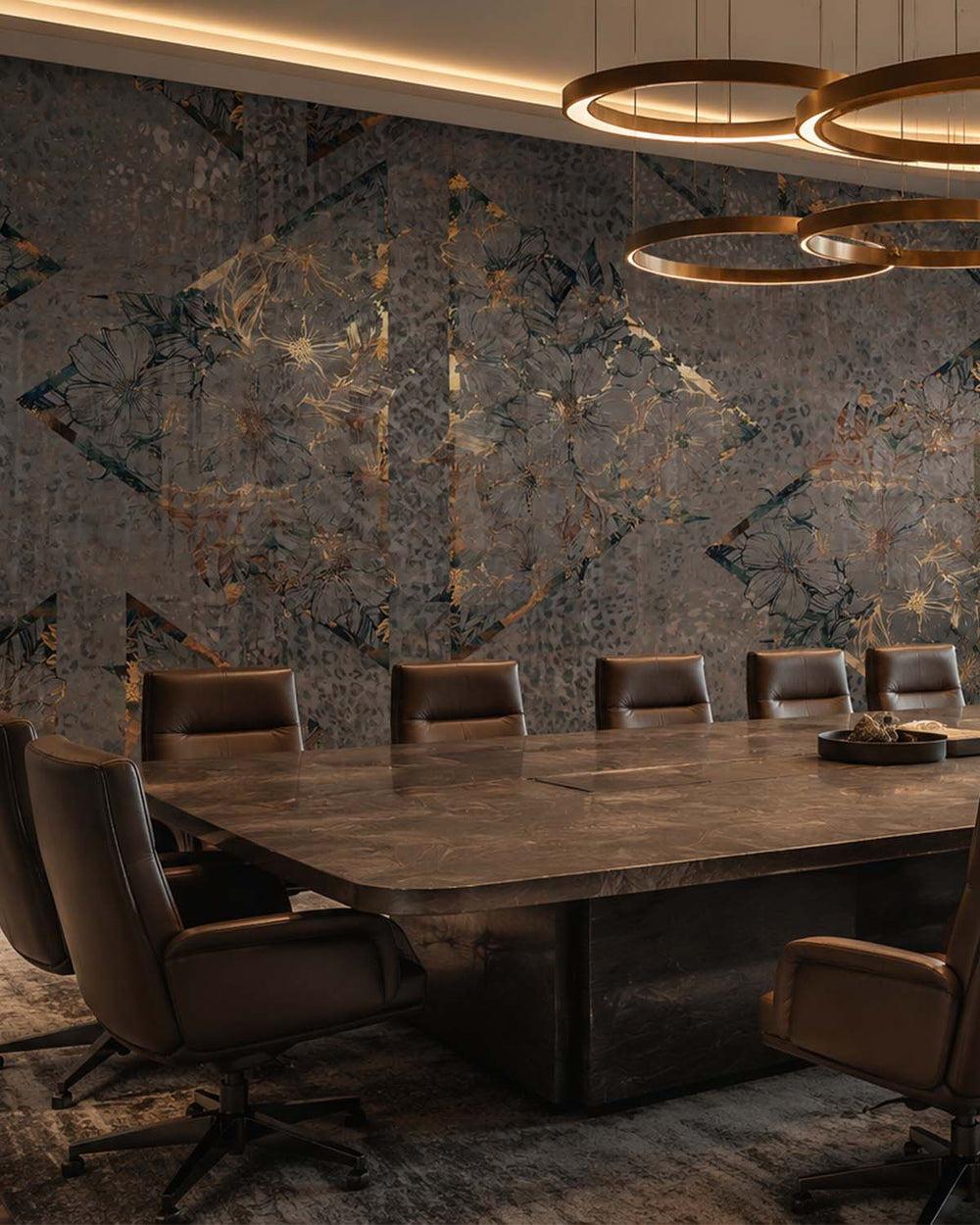 Copper Floral Diamond Collage Wall Mural M9569