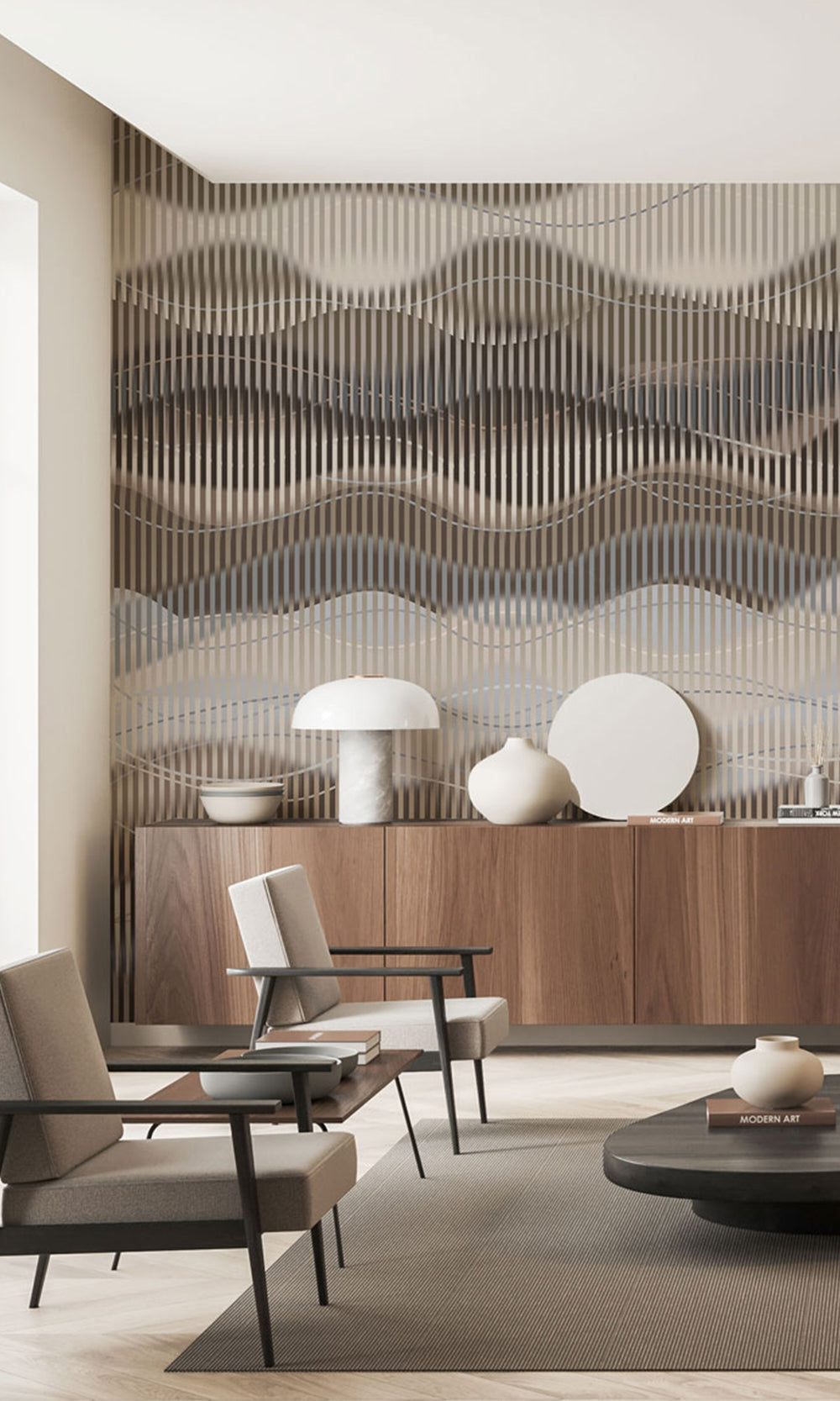 Abstract Striped Waves Wall Mural M2637