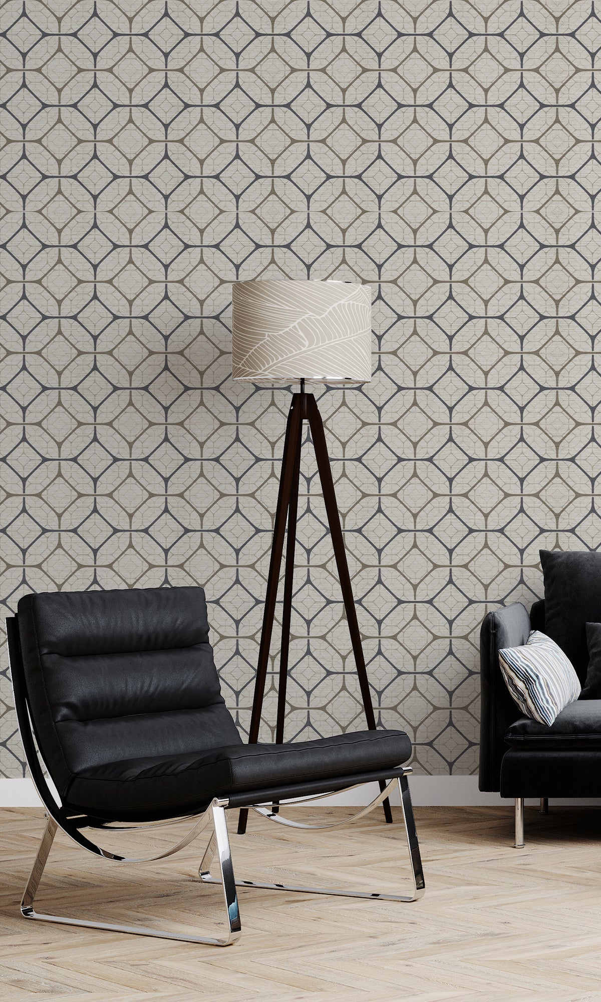 Taupe Tiled Geometric Ogee Murals M2662