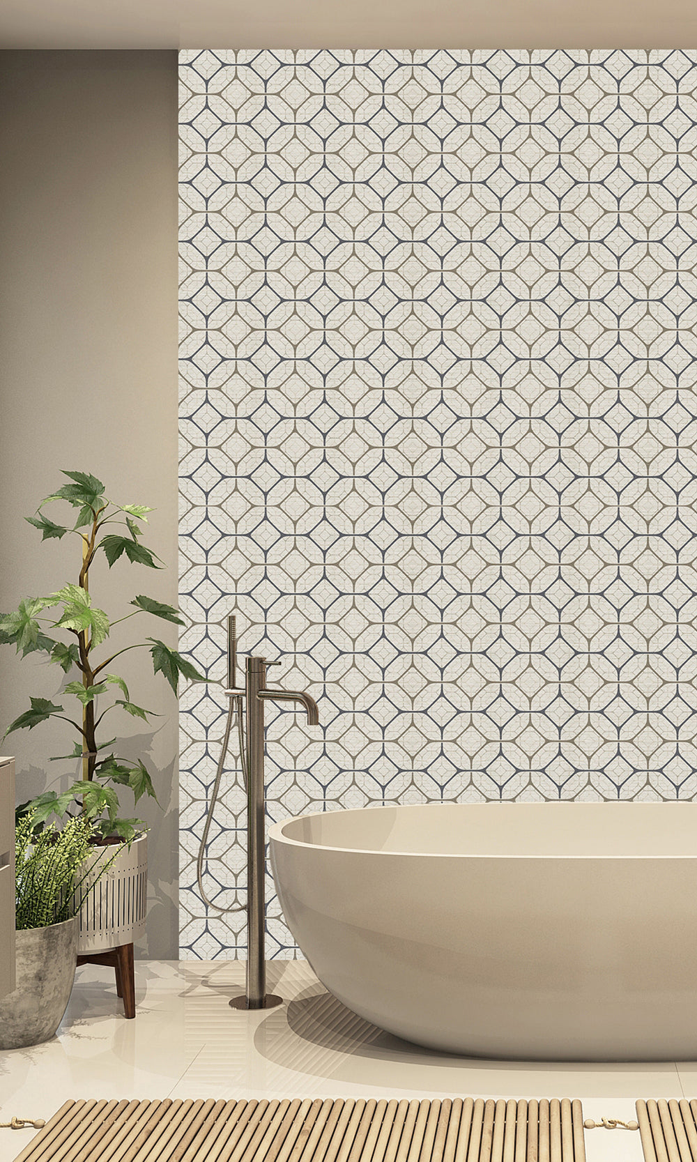 Taupe Tiled Geometric Ogee Murals M2662 - Sample