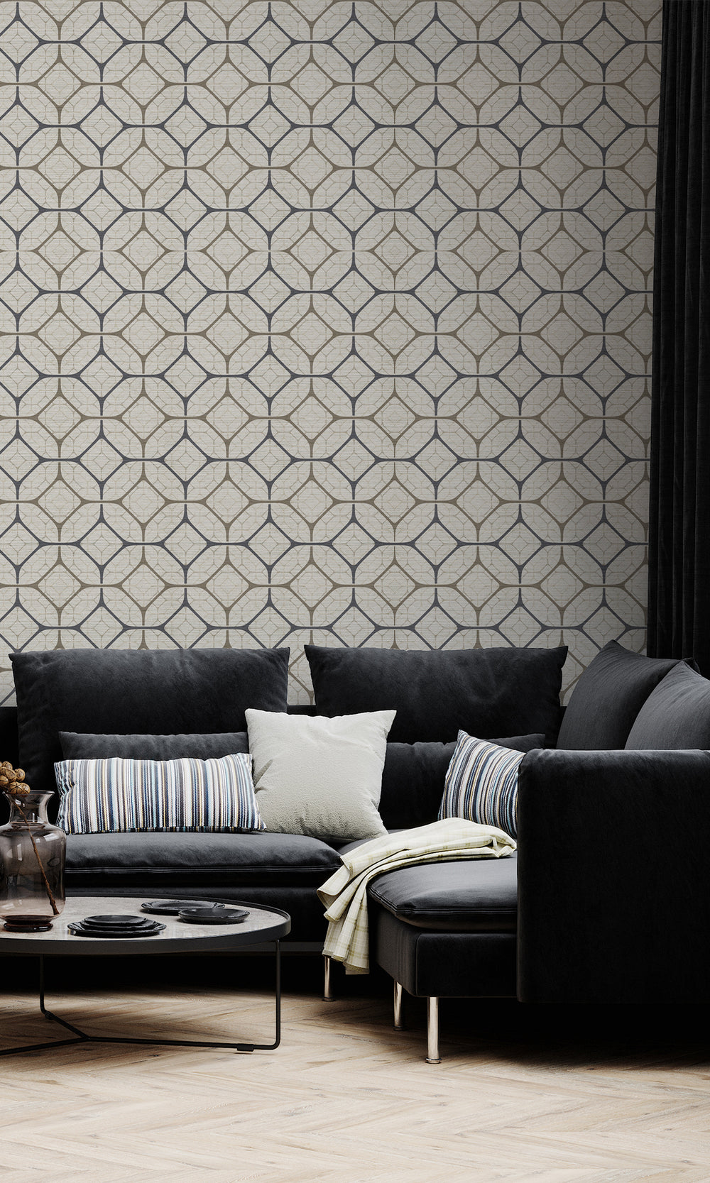 Taupe Tiled Geometric Ogee Murals M2662 - Sample