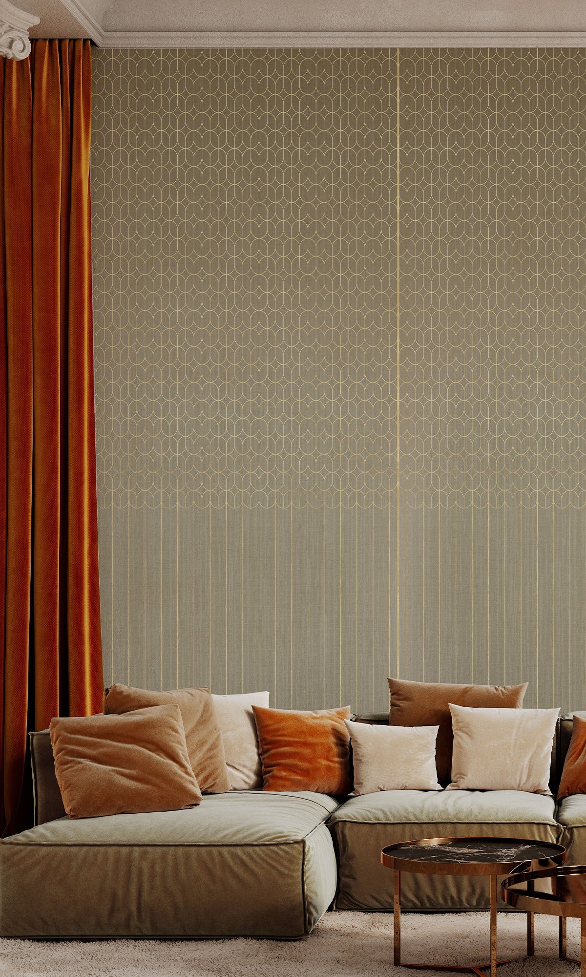 Gold Geometric Striped Murals M2636