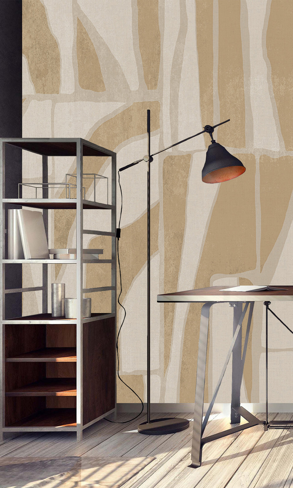 Taupe Abstract Geometric Collage Murals M2661 - Sample
