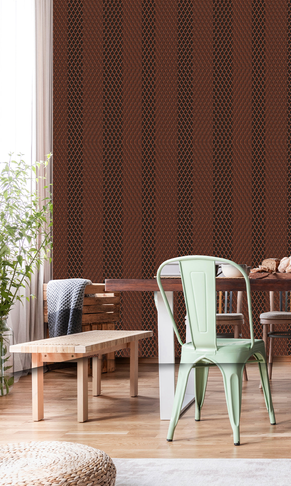 Brown Striped Diamond Lattice Murals M2650 - Sample