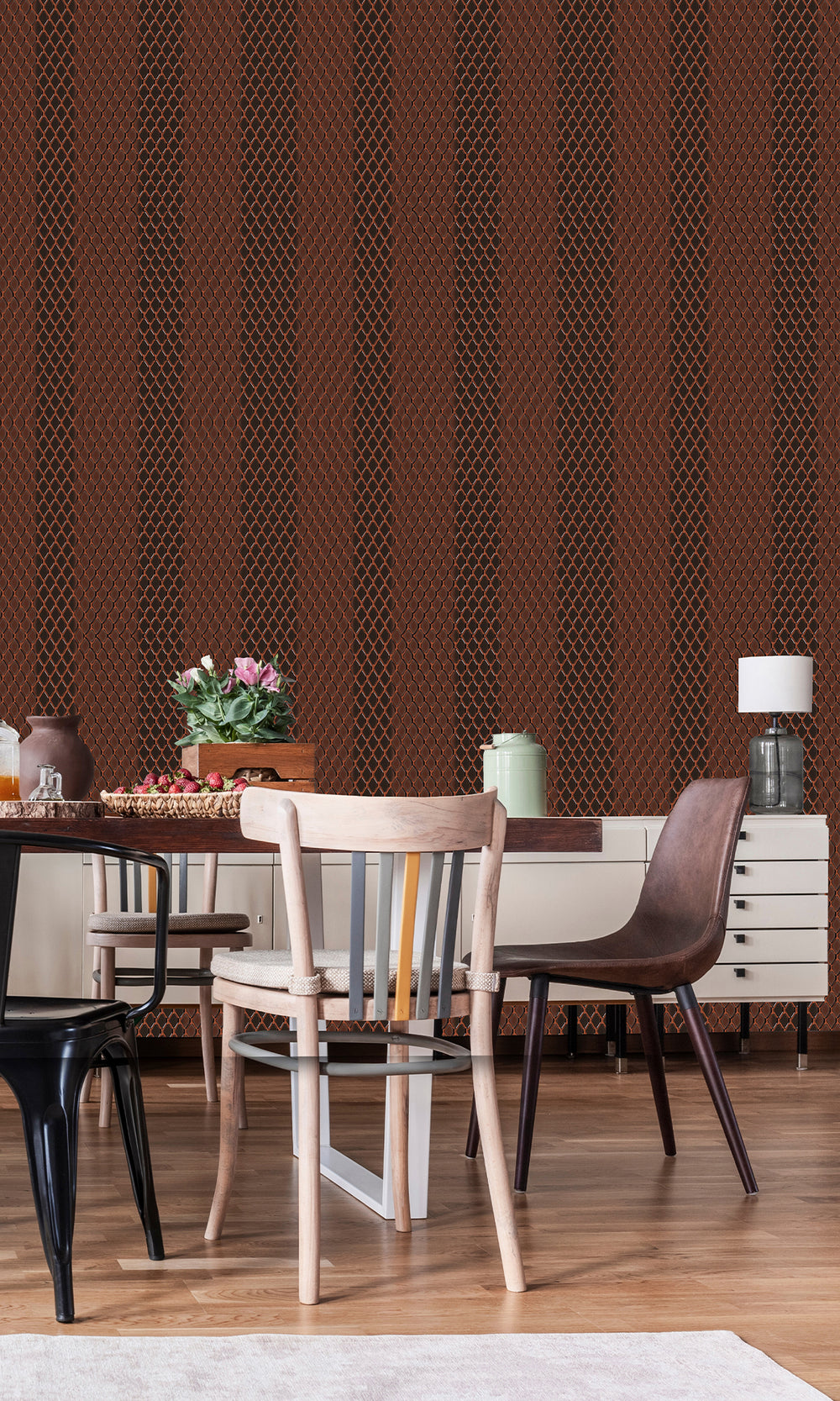Brown Striped Diamond Lattice Murals M2650 - Sample