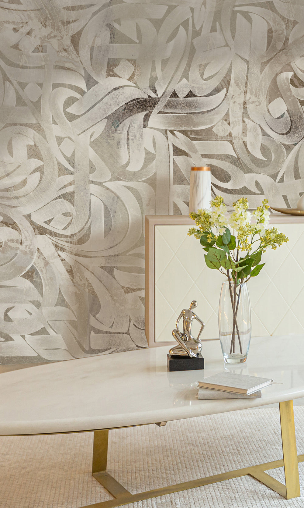 Gray Vintage Swirling Ribbons Murals M2648 - Sample