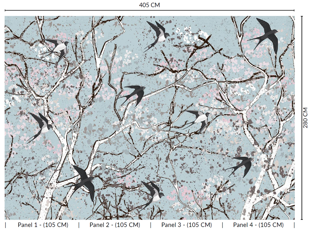 Blue Birds on Trees Wall Mural M2642
