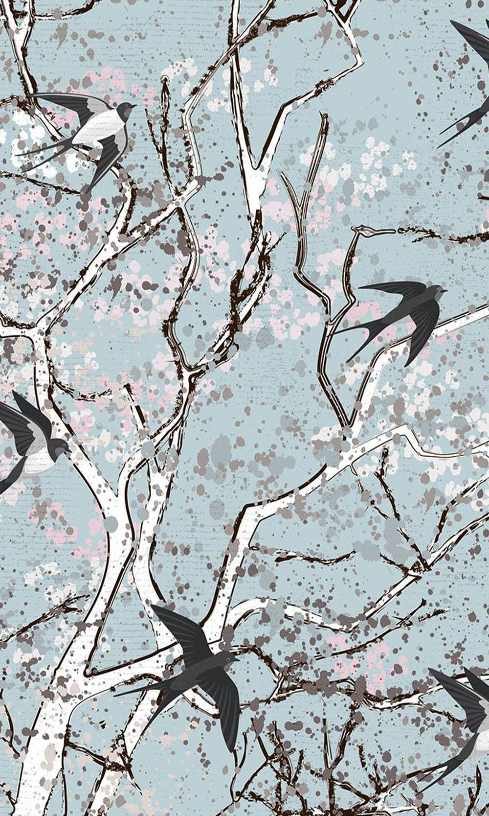 Blue Birds on Trees Wall Mural M2642