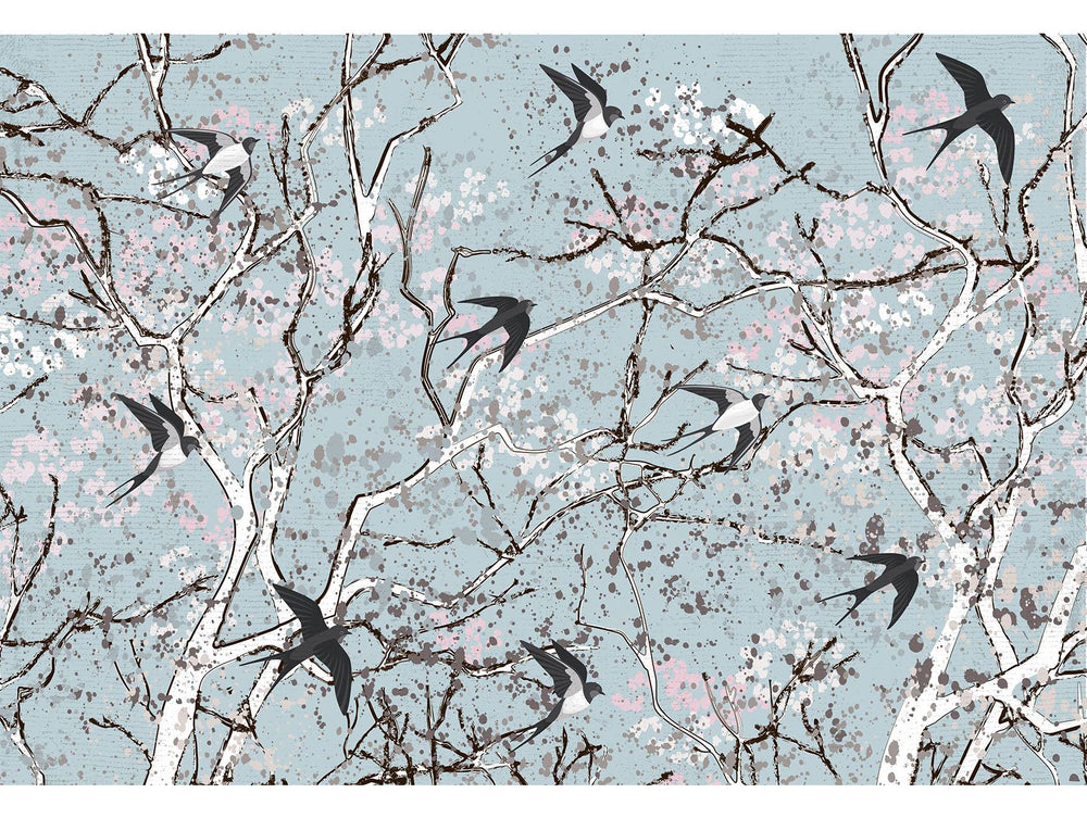 Blue Birds on Trees Wall Mural M2642